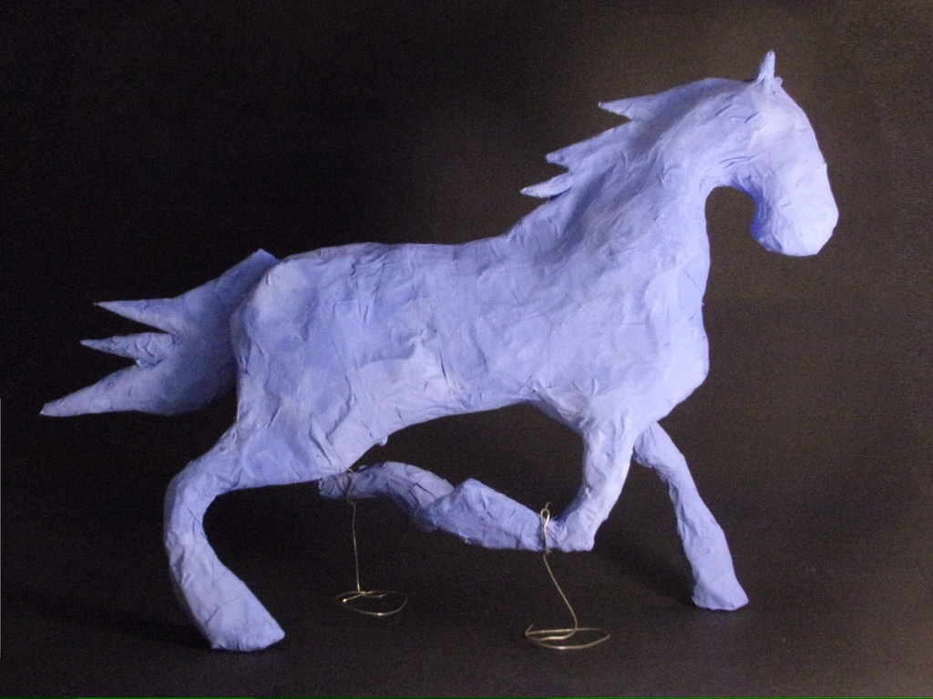 sculpture of a blue horse